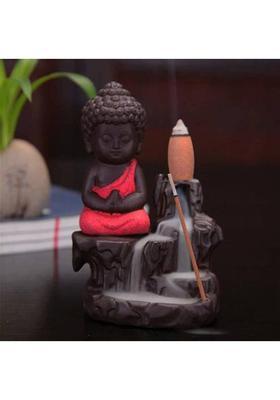 Luvcraft Meditating Monk Buddha Smoke Backflow Cone Incense Decorative Showpiece Polyresin Incense Holder&nbsp;&nbsp;(Red)