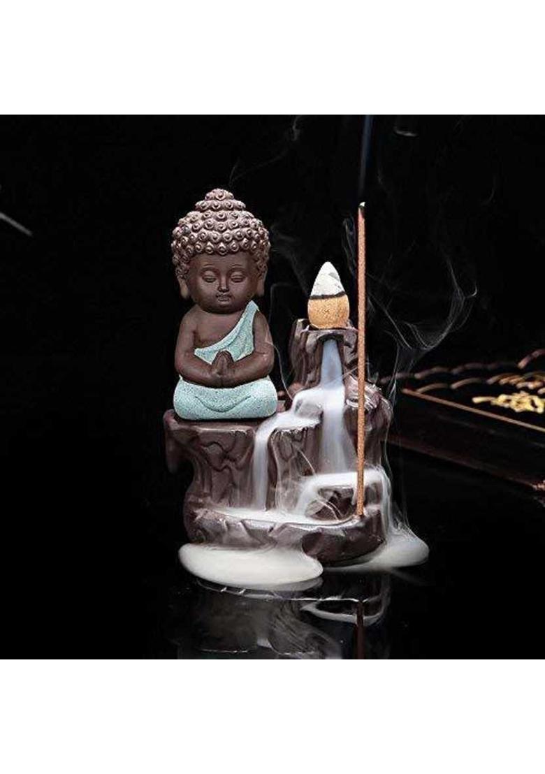 Luvcraft Meditating Monk Buddha Smoke Backflow Cone Incense Decorative Showpiece Polyresin Incense Holder&nbsp;&nbsp;(Red) - Indya