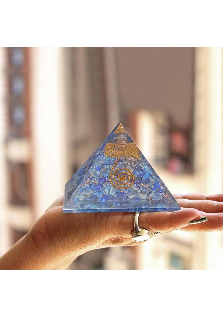 Shubhanjali Reiki Crystal Lapis Lazuli Orgone Pyramid Orgonite Pyramid for Reiki Healing and Crystal Healing Stones Pyramid for Happiness,Self Awareness,Inspiration (Blue) Decorative Showpiece - 6 cm&nbsp;&nbsp;(Stone, Blue) - Indya