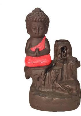 Shubhanjali Back flow incense little buddha fountain Buddha with Scented Cone Polyresin Buddha with 10 Smoke Back Flow Scented Cone,Meditating Smoke Buddha Black Flow (Red & Brown) (Height-11.5 Cm) Decorative Showpiece - 11.5 cm&nbsp;&nbsp;(Polyresin, Brown, Red)