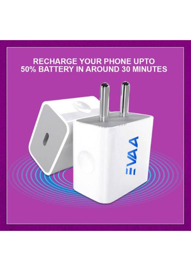 EVAAENTERPRISES 20 W PD 3 A Wall Charger for Mobile with Detachable Cable&nbsp;&nbsp;(White, Cable Included) - Indya