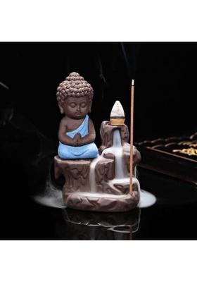 Pratima Handcrafted Meditating Little baby Monk Buddha Smoke Backflow Cone Incense Holder Decorative Showpiece - 12 cm (Polyresin, Blue) Decorative Showpiece - 12 cm&nbsp;&nbsp;(Polyresin, Brown, Blue)