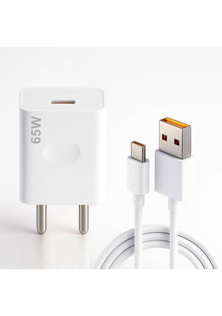 SB 65 W SuperVOOC 6 A Wall Charger for Mobile with Detachable Cable&nbsp;&nbsp;(White, Cable Included) - Indya