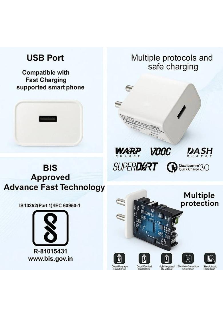 SB 65 W SuperVOOC 6 A Wall Charger for Mobile with Detachable Cable&nbsp;&nbsp;(White, Cable Included) - Indya