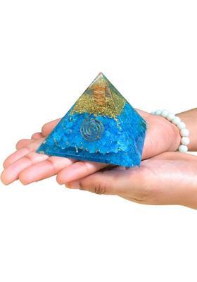 VIBESLE VIBESLE Blue Aquamarine Orgone Pyramid with Emf Protection and Positive Energy Decorative Showpiece - 8 cm&nbsp;&nbsp;(Crystal, Blue)