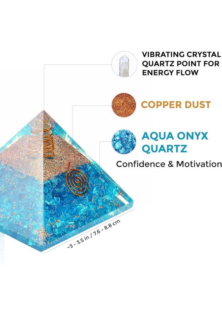 VIBESLE VIBESLE Blue Aquamarine Orgone Pyramid with Emf Protection and Positive Energy Decorative Showpiece - 8 cm&nbsp;&nbsp;(Crystal, Blue) - Indya