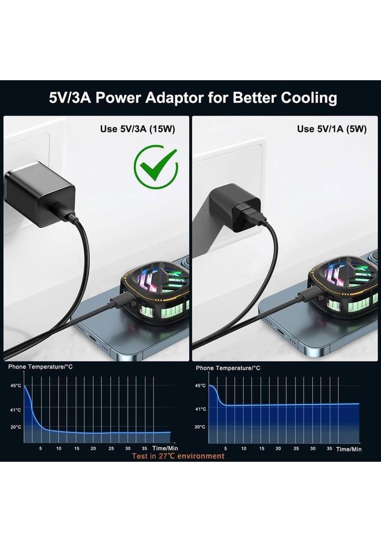 Cubonic X76 Ice Pro Phone Cooler Fan, RGB Portable Temperature Display Radiator Wired Magnetic Mobile Cooler, Cooling Pad, Enhanced Refrigeration Chip USB Fan&nbsp;&nbsp;(Black) - Indya