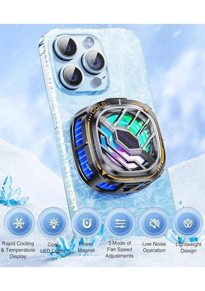 Cubonic X76 Ice Pro Phone Cooler Fan, RGB Portable Temperature Display Radiator Wired Magnetic Mobile Cooler, Cooling Pad, Enhanced Refrigeration Chip USB Fan&nbsp;&nbsp;(Black) - Indya