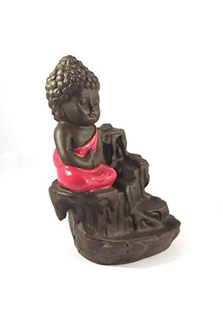 welno international Red Buddha Smoke Fountain with Free 30 Smoke Back Flow Cone Incenses Decorative Showpiece - 10 cm&nbsp;&nbsp;(Resin, Red) - Indya