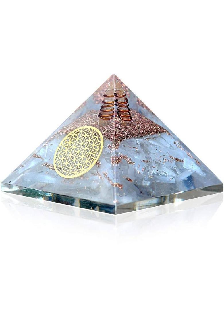Aakanksha fashion Crystal Pyramid with Flower of Life Symbol for Yoga Meditation,Spiritual Healing Decorative Showpiece - 7 cm&nbsp;&nbsp;(Crystal, White) - Indya