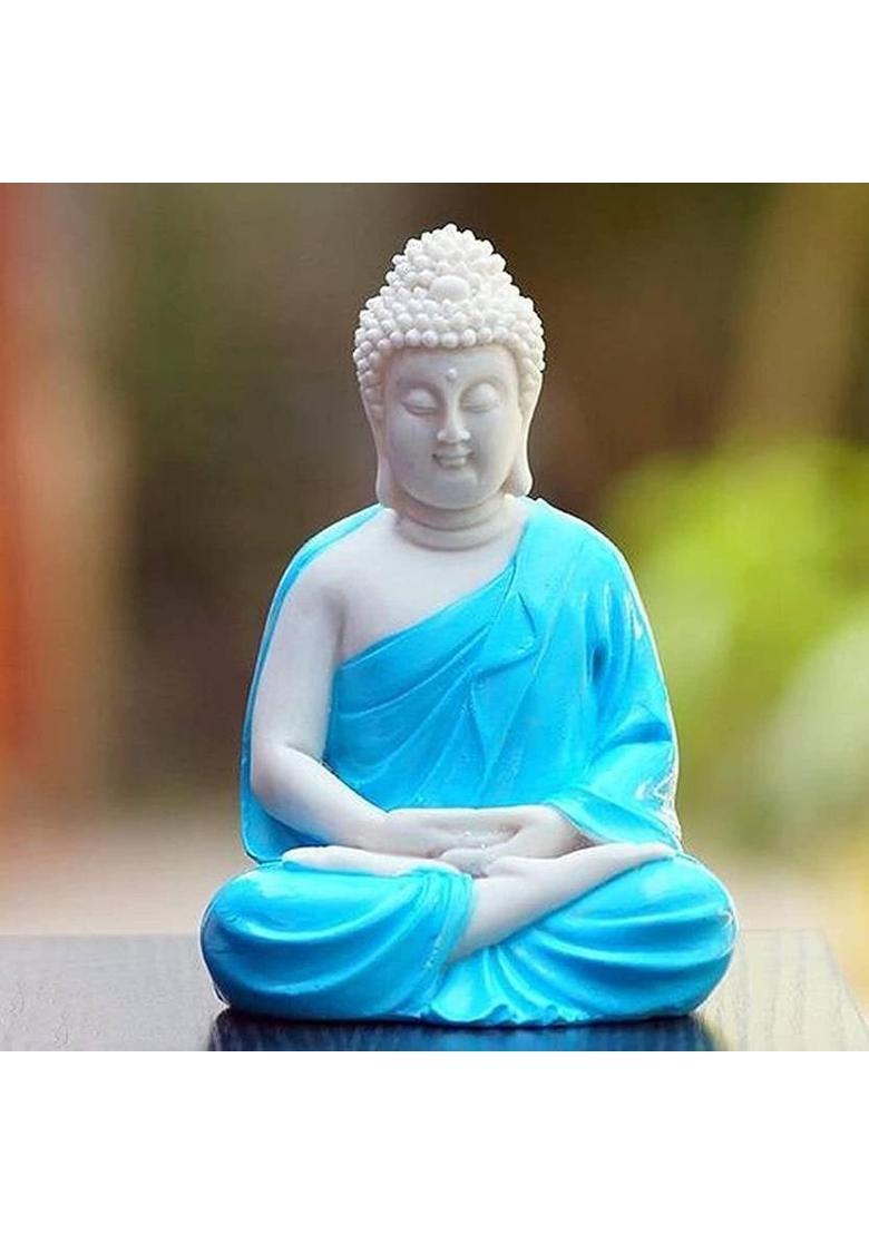 mark india Aquarium Monk Buddha Statue (Pack of 2) with Marble Finishing for Natural Decorative Showpiece - 12 cm&nbsp;&nbsp;(Polyresin, White, Blue) - Indya