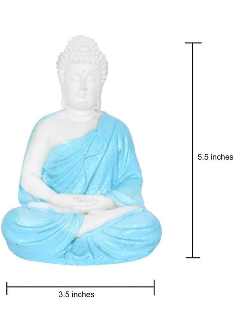 mark india Aquarium Monk Buddha Statue (Pack of 2) with Marble Finishing for Natural Decorative Showpiece - 12 cm&nbsp;&nbsp;(Polyresin, White, Blue) - Indya