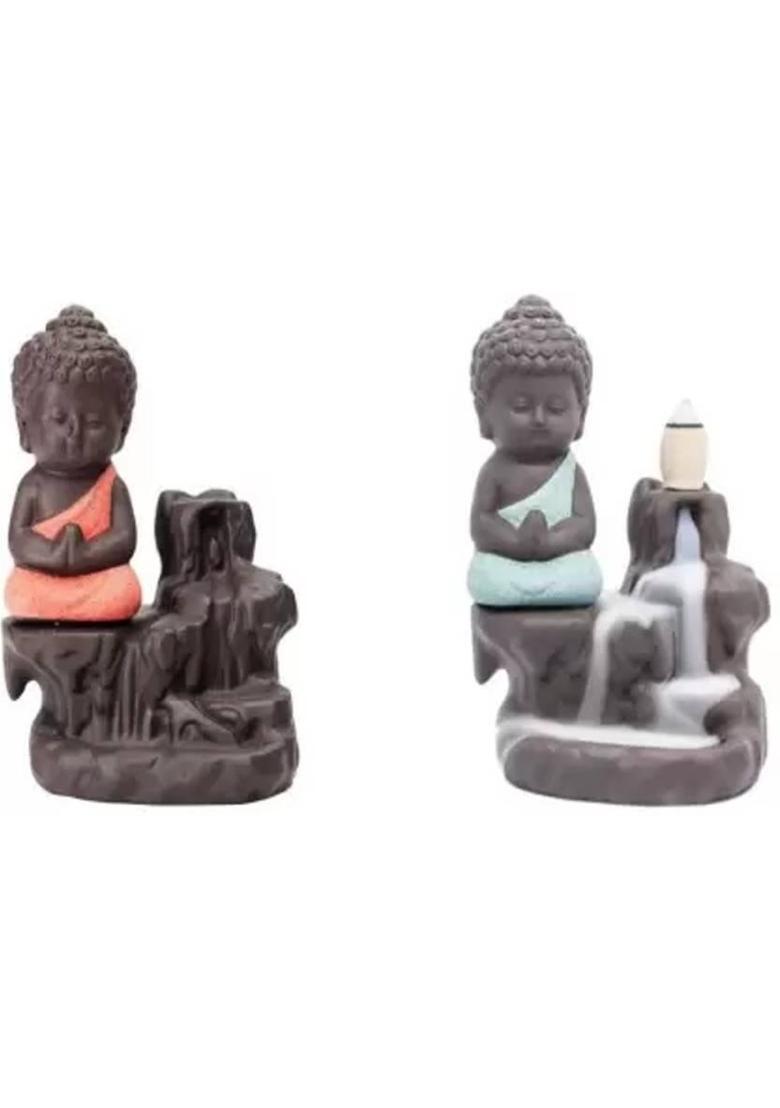 Qweezer Handicrafted Meditating Monk Buddha Smoke Backflow incense Holder For Home Polyresin Incense Holder&nbsp;&nbsp;(Multicolor) - Indya