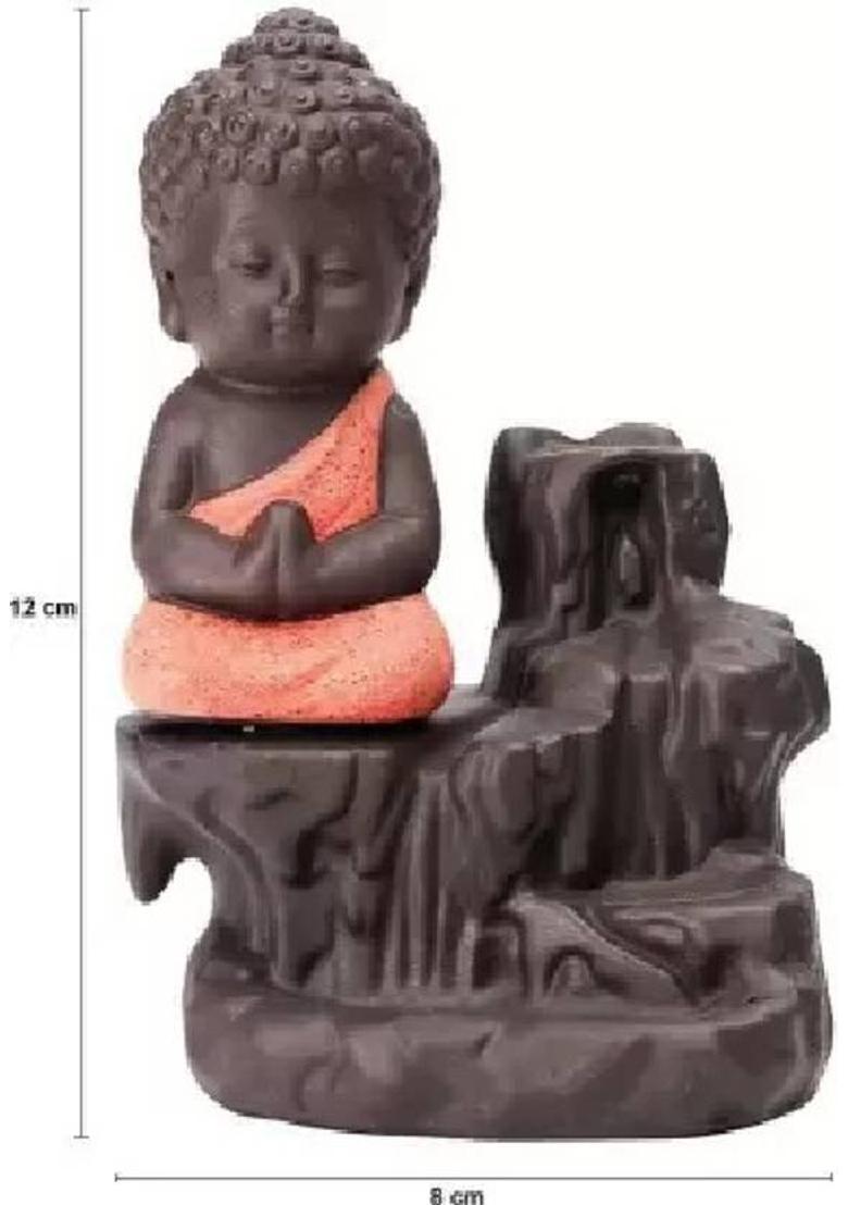 Qweezer Handicrafted Meditating Monk Buddha Smoke Backflow incense Holder For Home Polyresin Incense Holder&nbsp;&nbsp;(Multicolor) - Indya