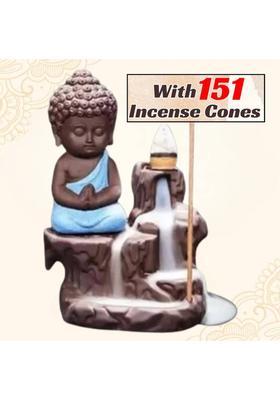 MurtiMall Handmade Polyresin Backflow Buddha for Home Decor with Incense Cones Decorative Showpiece - 12 cm&nbsp;&nbsp;(Polyresin, Clear)