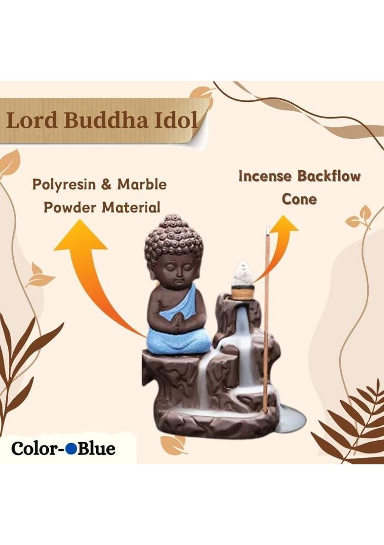 MurtiMall Handmade Polyresin Backflow Buddha for Home Decor with Incense Cones Decorative Showpiece - 12 cm&nbsp;&nbsp;(Polyresin, Clear) - Indya