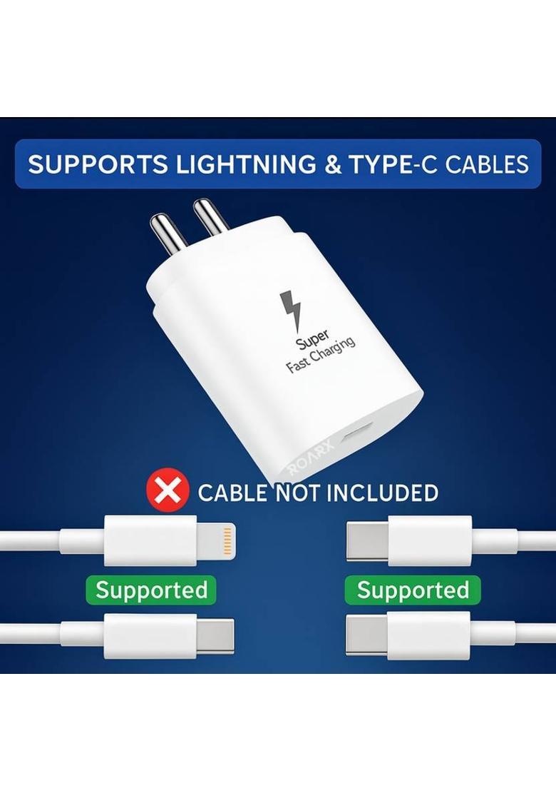 RoarX 25 W Quick Charge 3.1 A Wall Charger for Mobile&nbsp;&nbsp;(White, 25W Superfast Charging Adapter for Galaxy F05 5g Charger Adapter) - Indya