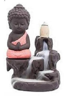 spancare Meditating Monk Buddha Smoke Backflow Cone Incense Decorative Showpiece with 10 Smoke Backflow Cone Incenses Polyresin Incense Holder&nbsp;&nbsp;(Multicolor)