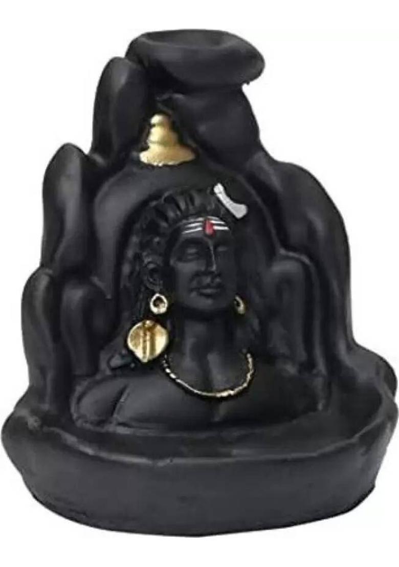 DARIDRA BHANJAN Shankara Backflow Cone Incense Holder Showpiece With 10 Smoke Backflow Cone Decorative Showpiece - 9 cm&nbsp;&nbsp;(Resin, Black) - Indya