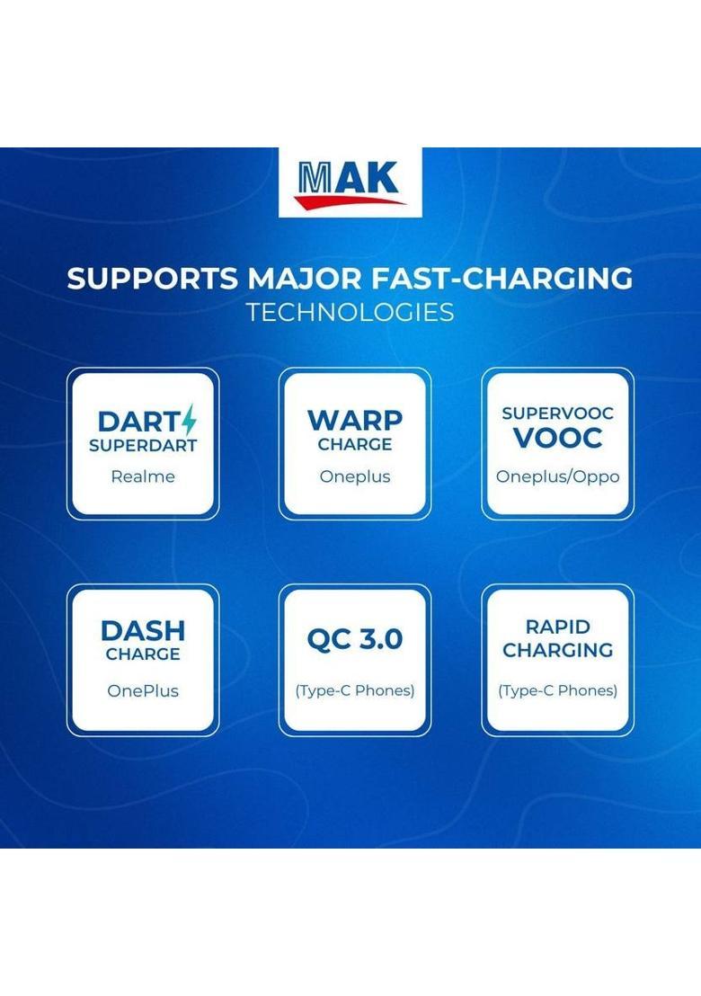 MAK 80 W SuperVOOC 6 A Wall Charger for Mobile with Detachable Cable&nbsp;&nbsp;(White, Cable Included) - Indya