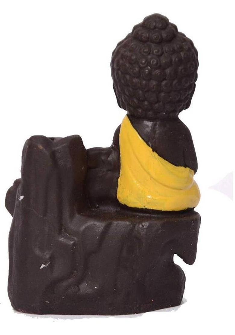 Shubh Labh Meditating Little baby Monk Buddha Smoke Backflow Cone Incense Holder Decorative Showpiece - 10 cm&nbsp;&nbsp;(Resin, Polyresin, Yellow) - Indya