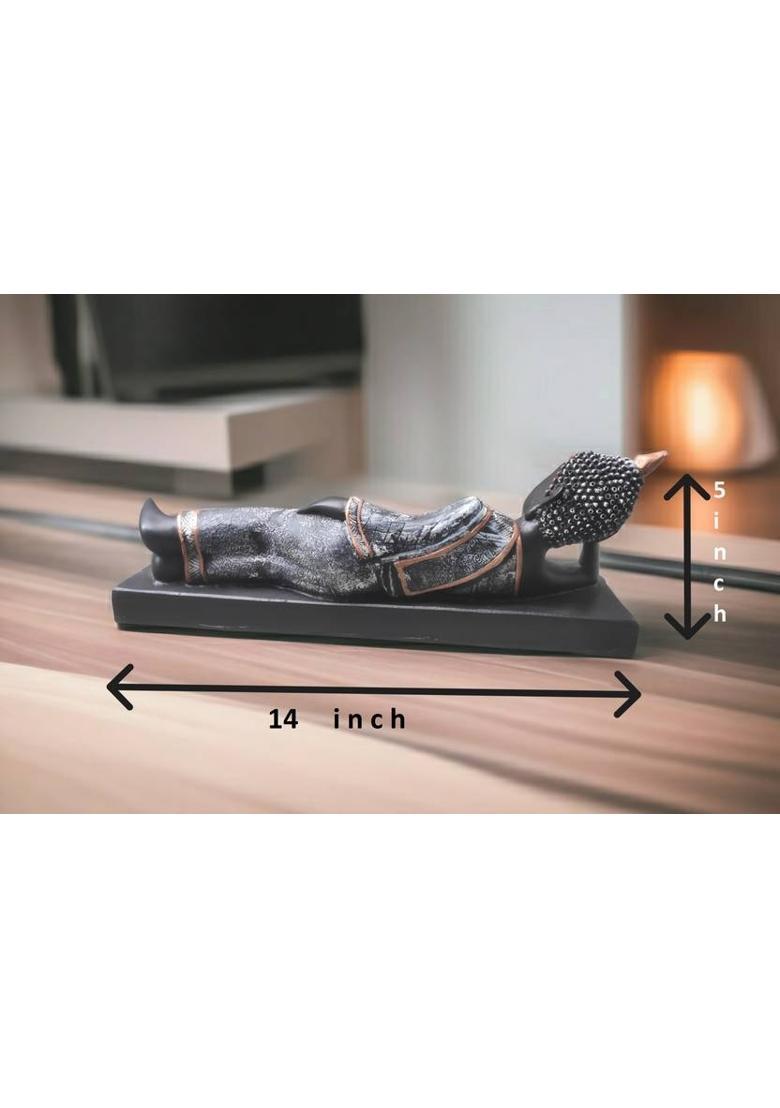 Pooja Creation Big Size Sleeping Buddha Statue for Home and Office Decor and Gift item Decorative Showpiece - 30 cm&nbsp;&nbsp;(Polyresin, Black) - Indya