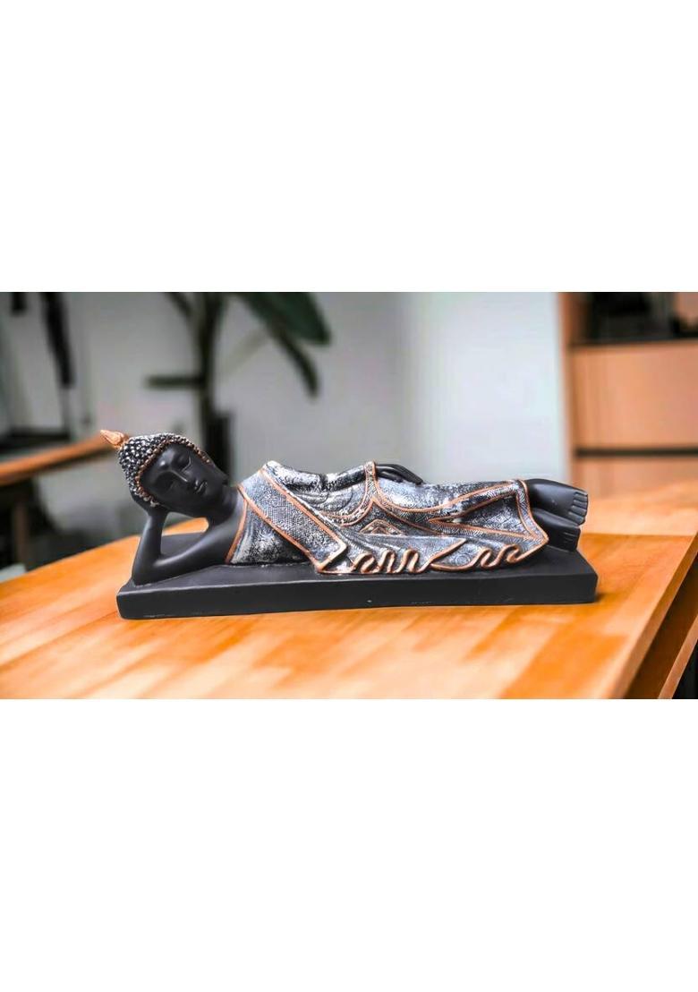 Pooja Creation Big Size Sleeping Buddha Statue for Home and Office Decor and Gift item Decorative Showpiece - 30 cm&nbsp;&nbsp;(Polyresin, Black) - Indya