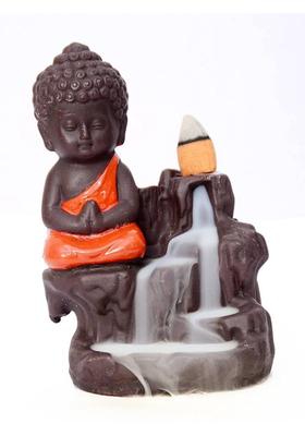 Mini Storify Mini Storify Handcrafted Meditating Little baby Monk Buddha Smoke Backflow Cone Incense Holder Decorative Showpiece - 12 cm (Polyresin, MULTICOLOR) Polyresin Incense Holder&nbsp;&nbsp;(Black)