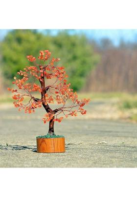 VIBESLE Carnelian Crystal Tree Natural Healing Gemstone Bonsai Fortune Money Tree Decorative Showpiece - 25 cm&nbsp;&nbsp;(Stone, Red)