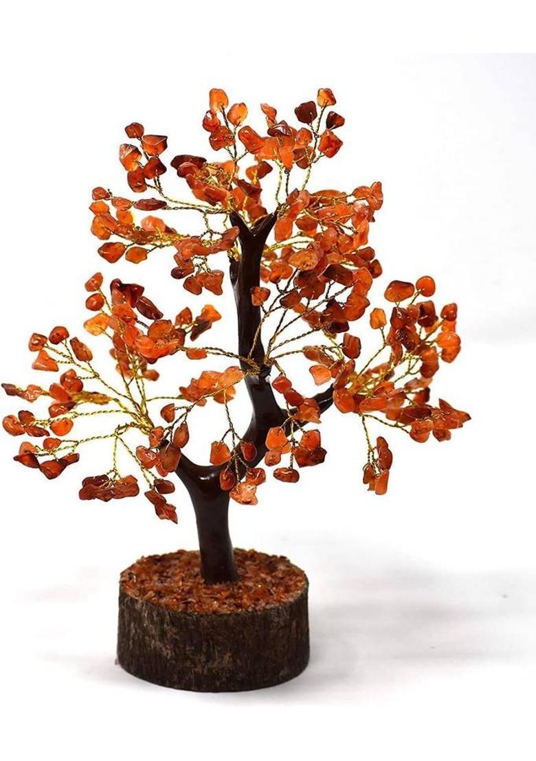 VIBESLE Carnelian Crystal Tree Natural Healing Gemstone Bonsai Fortune Money Tree Decorative Showpiece - 25 cm&nbsp;&nbsp;(Stone, Red) - Indya