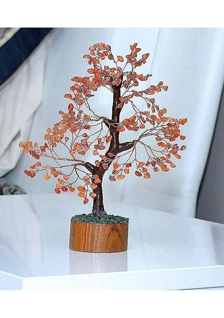 VIBESLE Carnelian Crystal Tree Natural Healing Gemstone Bonsai Fortune Money Tree Decorative Showpiece - 25 cm&nbsp;&nbsp;(Stone, Red) - Indya