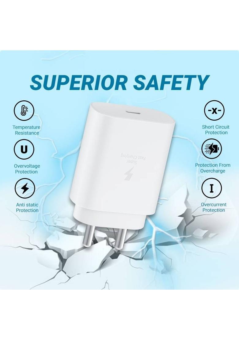 MAK 25 W Quick Charge 3.1 A Wall Charger for Mobile&nbsp;&nbsp;(White Superfast Charger for Samsung Galaxy A16 5g Charger Adapter) - Indya