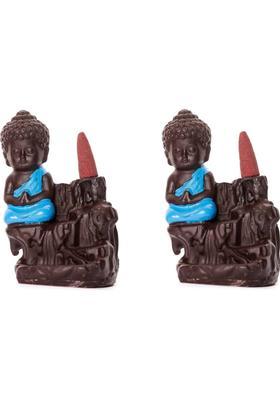Divine Collections Buddha Smoke Fountain Incense Holder with 11 Backflow Incense Cones, Decorative Showpiece - 13 cm&nbsp;&nbsp;(Polyresin, Black, Gold)