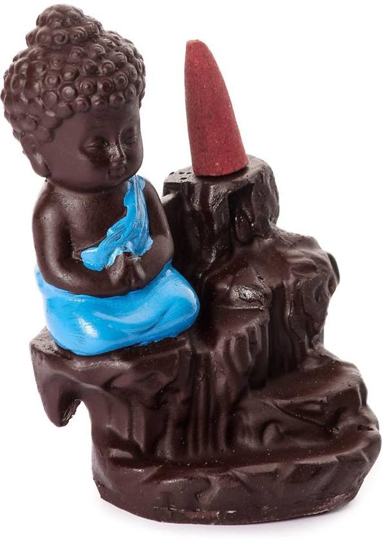 Divine Collections Buddha Smoke Fountain Incense Holder with 11 Backflow Incense Cones, Decorative Showpiece - 13 cm&nbsp;&nbsp;(Polyresin, Black, Gold) - Indya