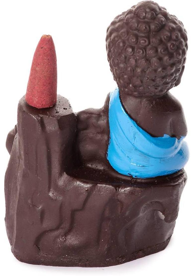 Divine Collections Buddha Smoke Fountain Incense Holder with 11 Backflow Incense Cones, Decorative Showpiece - 13 cm&nbsp;&nbsp;(Polyresin, Black, Gold) - Indya