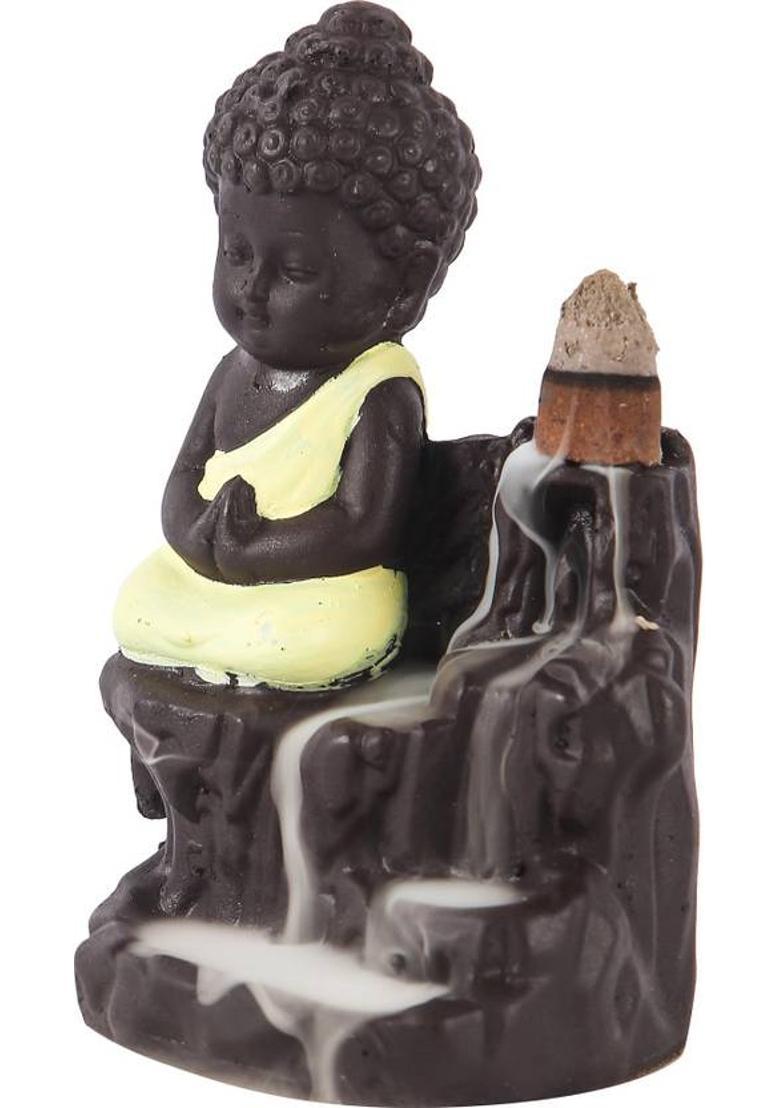 Asian Aura Craft Smoke Fountain Yellow Buddha Murti Backlow Incense Burner Idols Statue Decorative Showpiece Ceramic Incense Holder&nbsp;&nbsp;(Yellow) - Indya