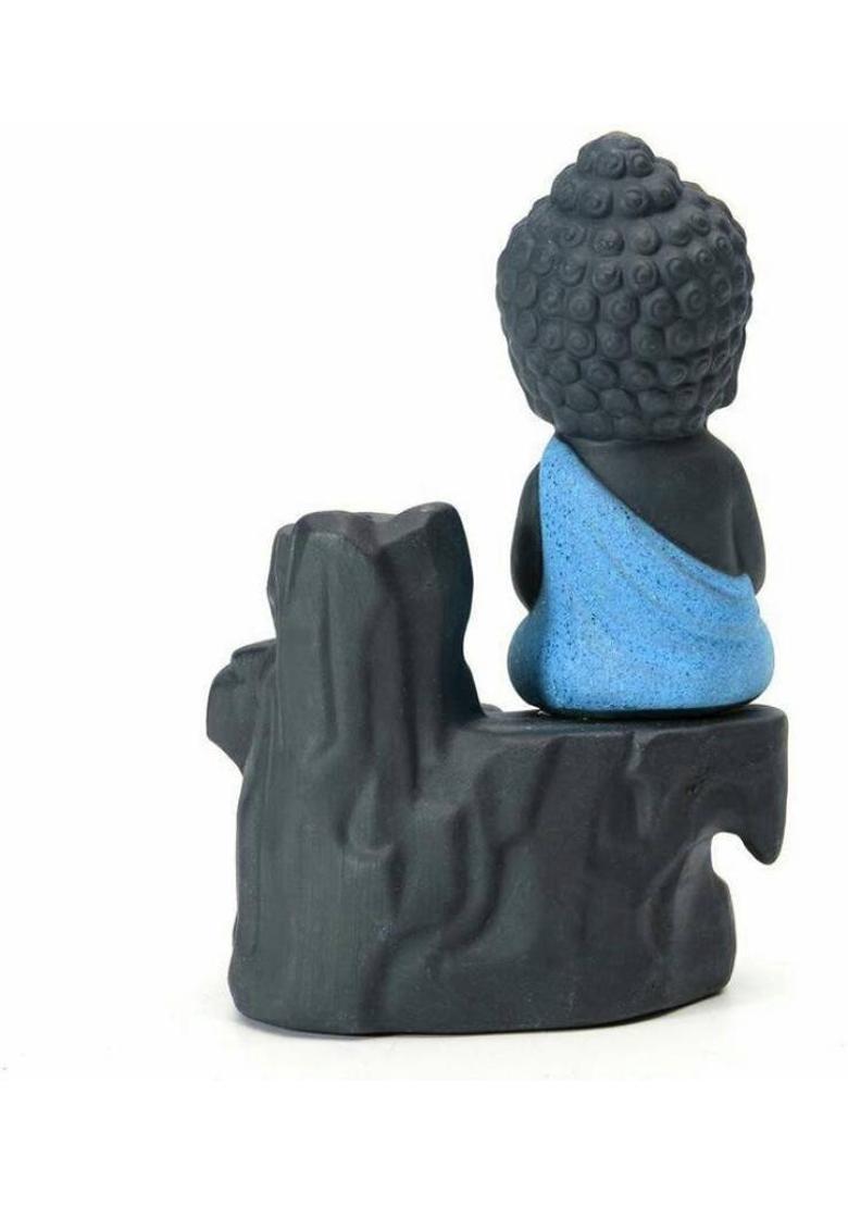 AapnoCrafts Maditating Monk Buddha Smoke Back flow Cone Incense Holder- With 10 Free Incence Cones Decorative Showpiece - 12 cm&nbsp;&nbsp;(Ceramic, Multicolor) - Indya