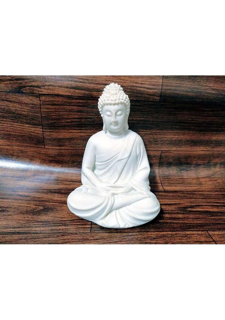 mark india White meditation Buddha Handcrafted Polymresin Meditation/ Buddha Lord Idol Decorative Showpiece - 13 cm&nbsp;&nbsp;(Polyresin, White) - Indya