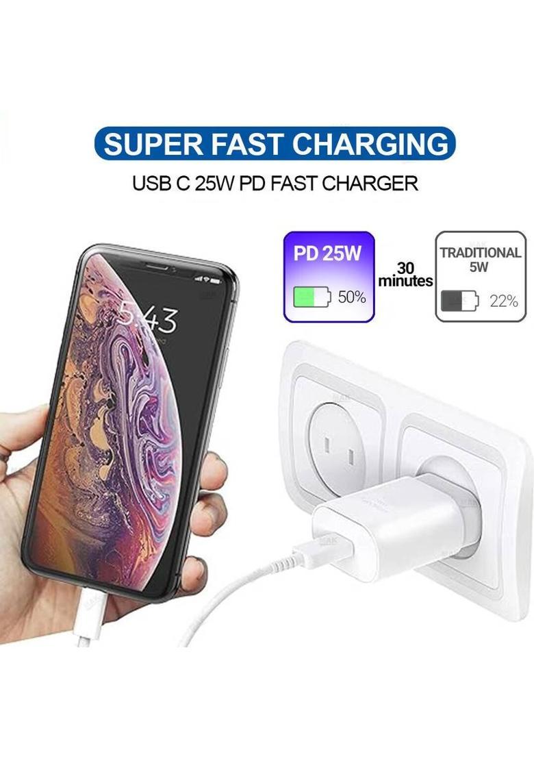 MAK 25 W Quick Charge 3 A Wall Charger for Mobile with Detachable Cable&nbsp;&nbsp;(White, Cable Included) - Indya
