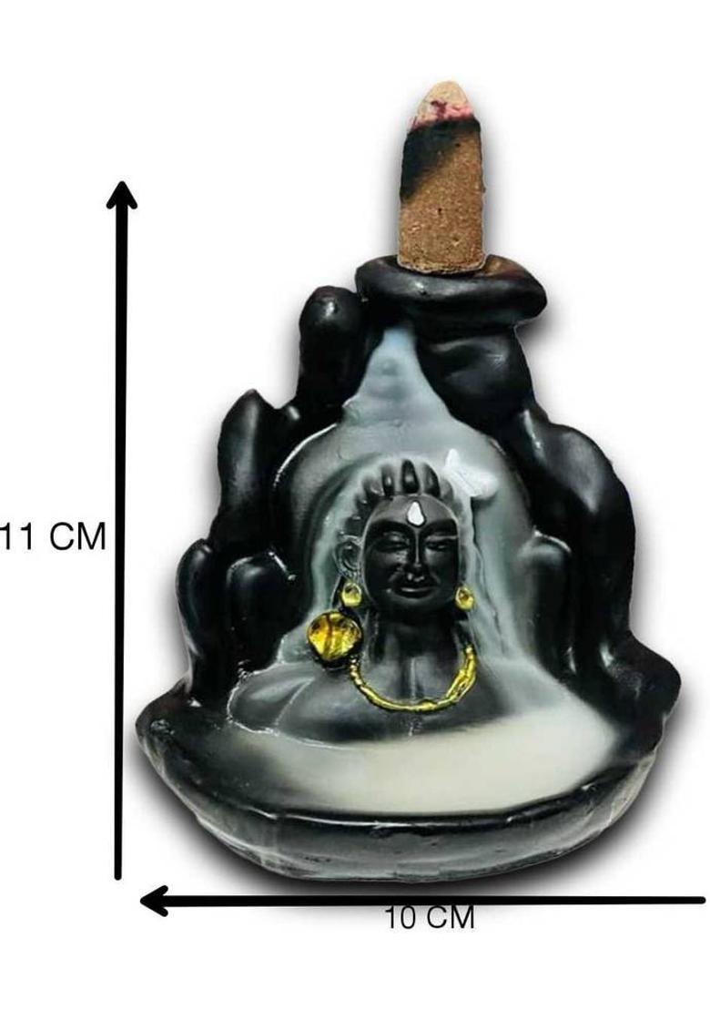 Starpion Mahadev Adiyogi Shiva Backflow Incense Burner with 10 Cone for Gifting Shiv ji Decorative Showpiece - 12 cm&nbsp;&nbsp;(Polyresin, Black) - Indya