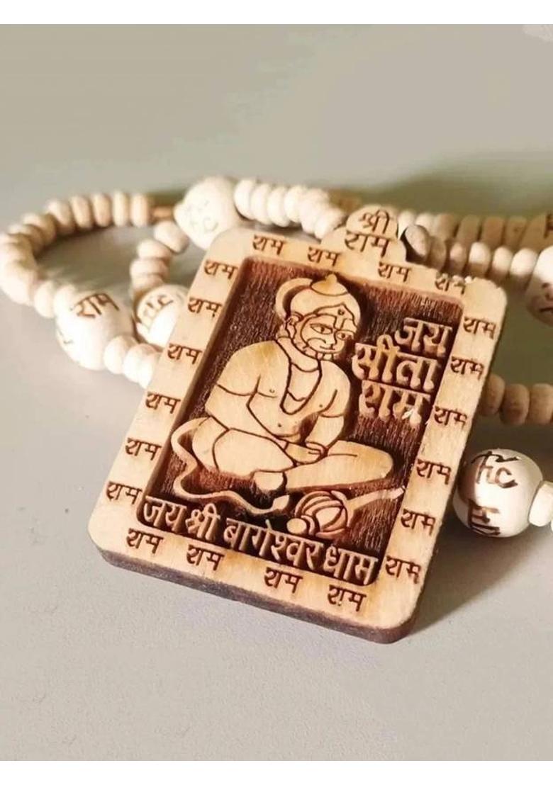 Bageshwar Dham Mala For Beads Hanuman ji Original Tulsi Kanthi Wood Chain - Indya