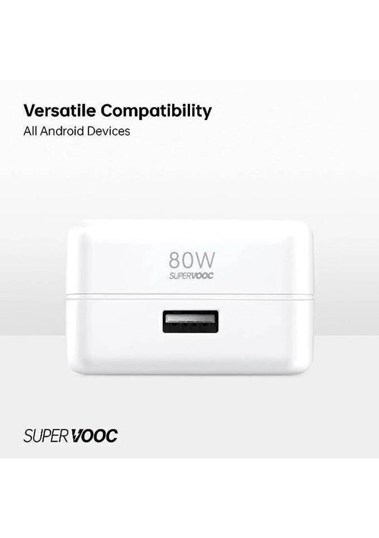 MAK 80 W SuperVOOC 6 A Wall Charger for Mobile with Detachable Cable&nbsp;&nbsp;(White, Cable Included) - Indya