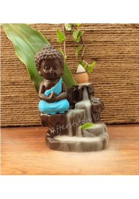 AFTERSTITCH smoke waterfall meditating sitting Buddha Smoke Fountain backflow with Incense Cones 10 Free Fog Waterfall Burner Decorative showpiece for Home Decor living room garden decoration & Gift items Polyresin Incense Holder&nbsp;&nbsp;(Blue)