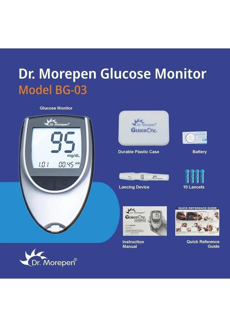 Dr. Morepen BG-03 GlucoOne Blood Glucose Monitor Glucometer with 25 Strips Glucometer&nbsp;&nbsp;(Multicolor) - Indya