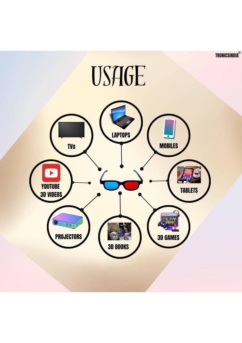 TRONICS INDIA Anaglyph Red Cyan 3D Glass RC-03-2pcs Video Glasses&nbsp;&nbsp;(MULTICOLOR WITH FREE 3D BOOKLET) - Indya