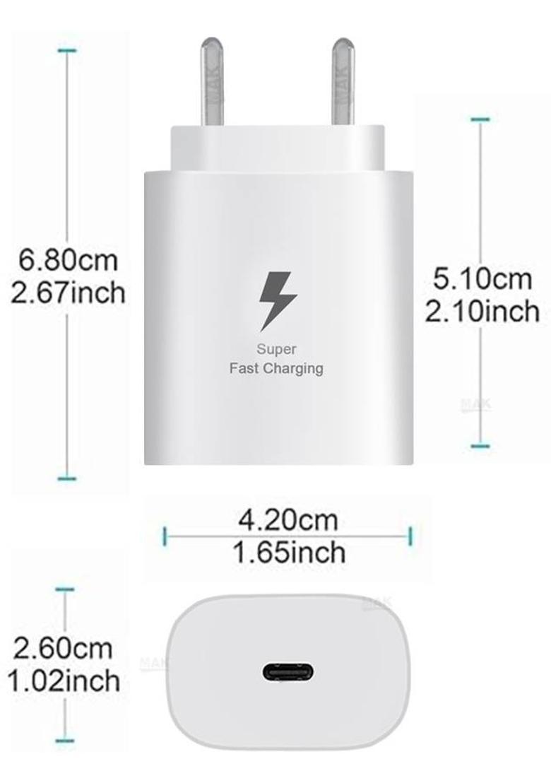 MAK 25 W HyperCharge 3 A Wall Charger for Mobile&nbsp;&nbsp;(Super Fast Charging, Compatible for Galaxy A14 5G & Other Devices, White) - Indya