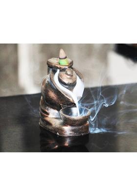 Miss Peach Handcraft resin Smoke Ketlle Backflow Incense Holder with 10 Incense Sticks|idol Decorative Showpiece - 7 cm&nbsp;&nbsp;(Polyresin, Multicolor)