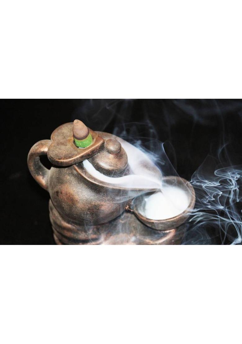 Miss Peach Handcraft resin Smoke Ketlle Backflow Incense Holder with 10 Incense Sticks|idol Decorative Showpiece - 7 cm&nbsp;&nbsp;(Polyresin, Multicolor) - Indya