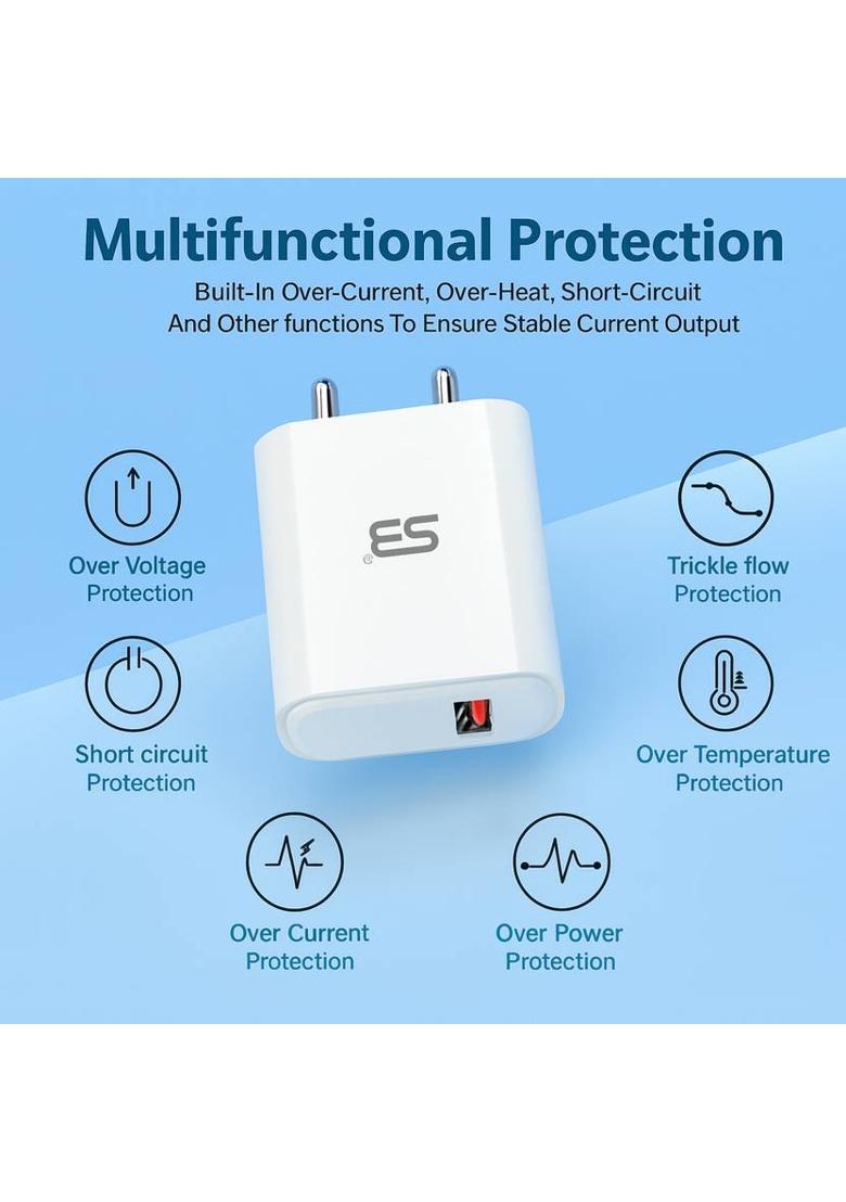 SB 18 W 3.4 A Wall Charger for Mobile with Detachable Cable&nbsp;&nbsp;(White, Cable Included) - Indya