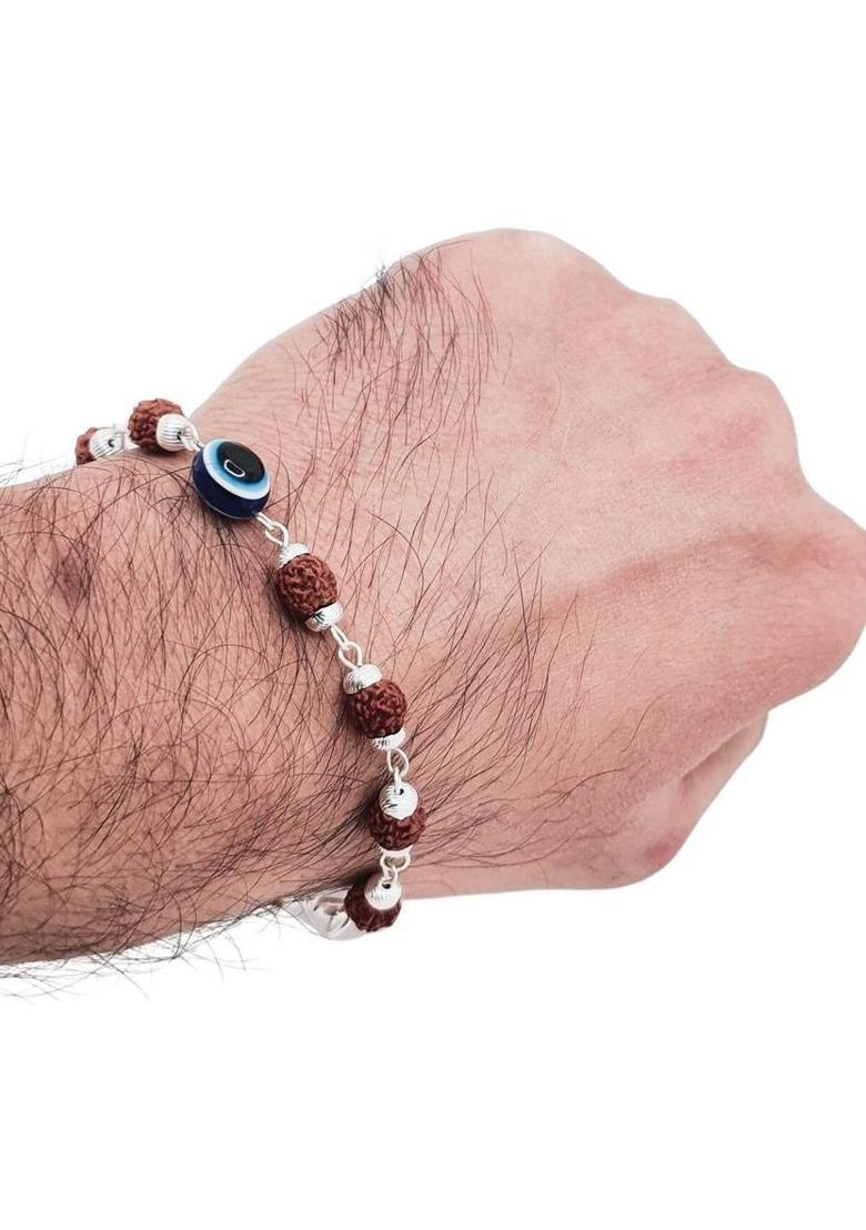 Rudraksha, Evil Eye Silver Charm Bracelet - Indya